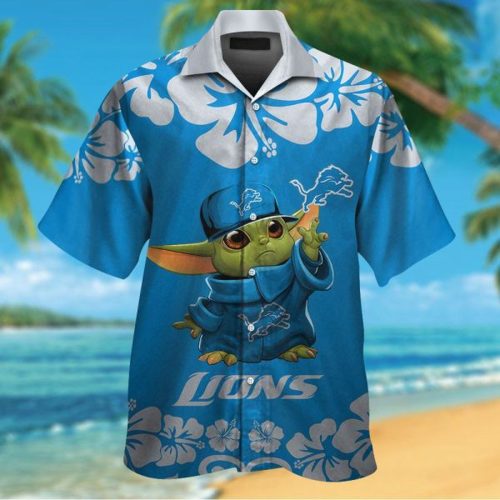 Detroit Lions & Baby Yoda Hawaiian Shirt Gift for Men Women #2