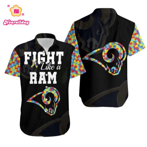 Fight Like A Los Angeles Rams Autism Support Hawaiian Shirt