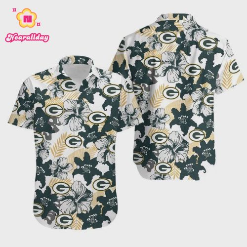 Green Bay Packers Aloha White Background Hawaiian Shirt