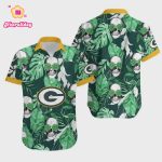 Green Bay Packers Coconut Leaves And Skulls Hawaiian Shirt