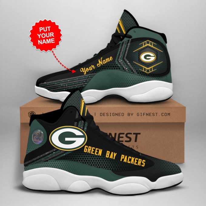 Green Bay Packers Custom Name Air Jordan 13 Sneakers 1067