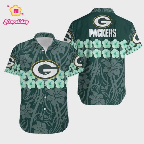 Green Bay Packers Flower And Logo Hawaiian Shirt