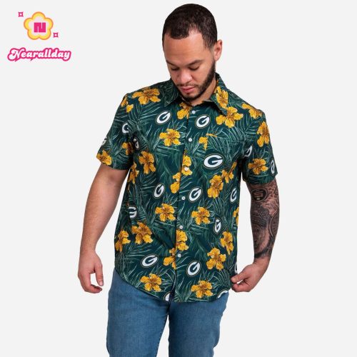 Green Bay Packers Hibiscus Button Up Shirt