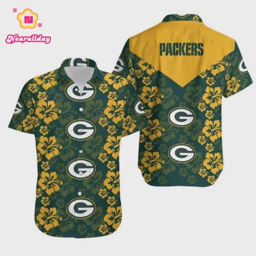 Green Bay Packers Hibiscus Flowers Hawaiian Shirt