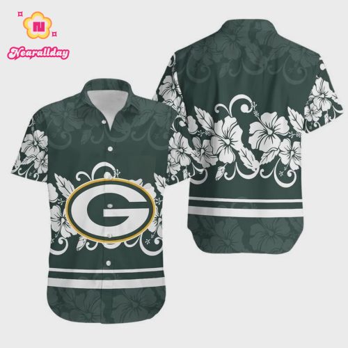 Green Bay Packers Hibiscus Flowers Logo Hawaiian Shirt