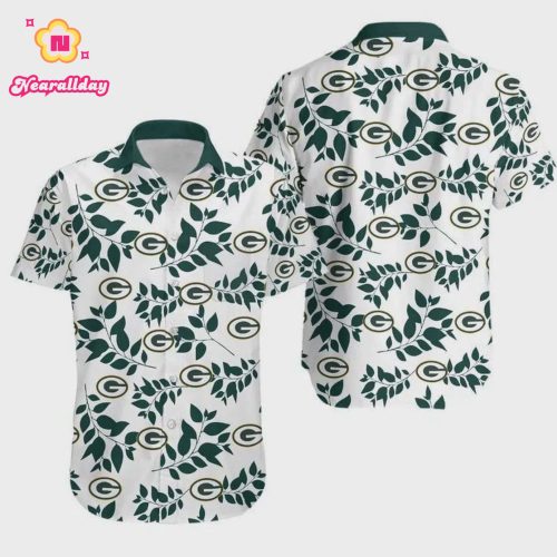 Green Bay Packers Logo And Leaves Hawaiian Shirt