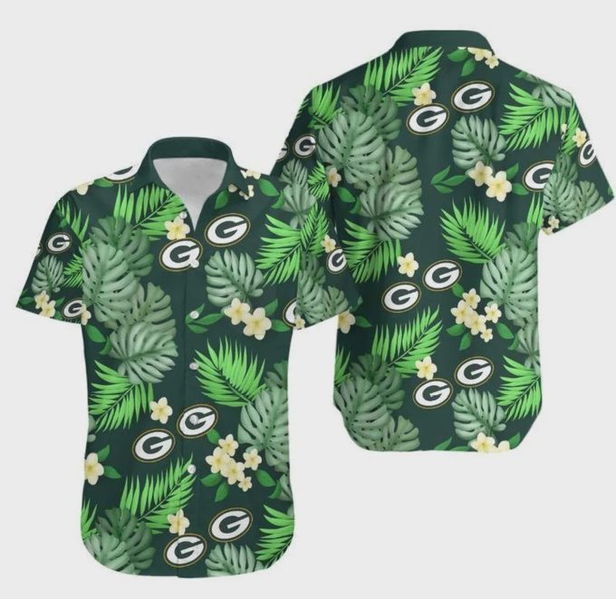 Green Bay Packers Logo And Leaves Hawaiian Shirt V1