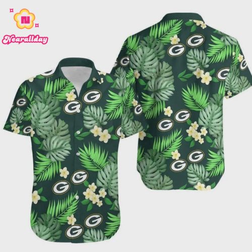 Green Bay Packers Logo And Leaves Hawaiian Shirt V1