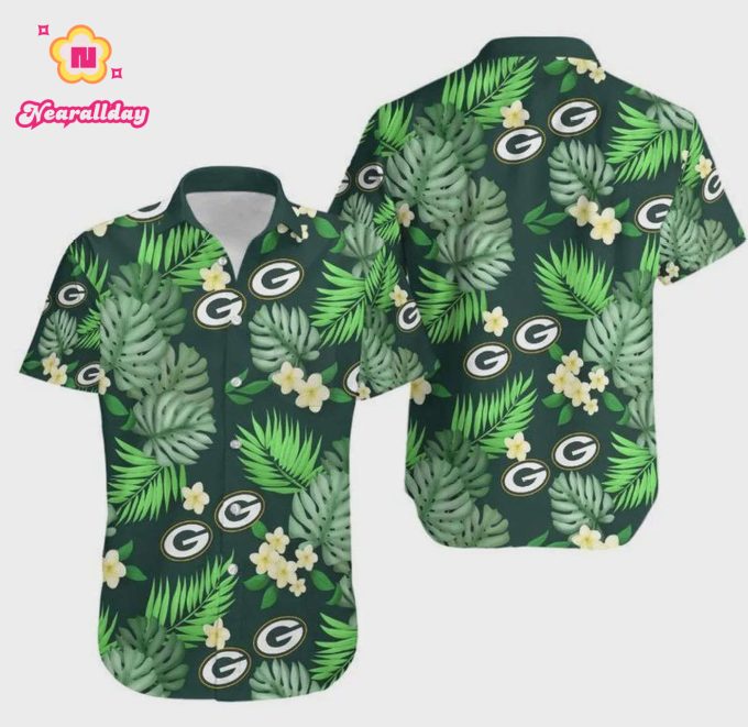 Green Bay Packers Logo And Leaves Hawaiian Shirt V1