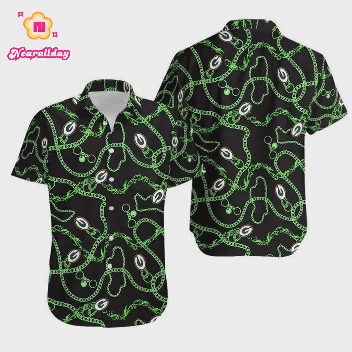Green Bay Packers Logo Black Background Hawaiian Shirt Green Bay Packers Logo Black Background Hawaiian Shirt
