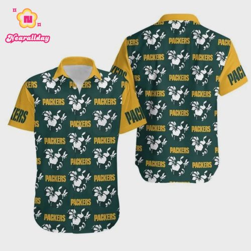 Green Bay Packers Mickey And Flowers Hawaiian Shirt