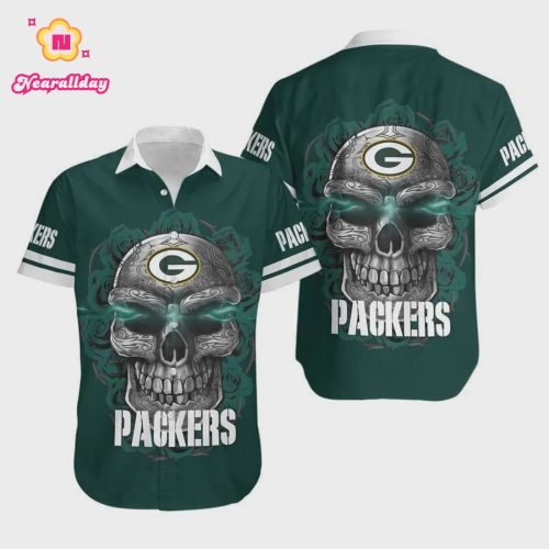 Green Bay Packers Stripes And Skull Hawaiian Shirt