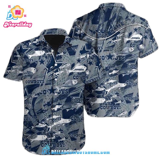 Grey Personalized Dallas Cowboys Tommy Bahama, Custom Name Dallas Cowboys Hawaiian Shirt Print Full, NFL Dallas Cowboys Aloha Shirt