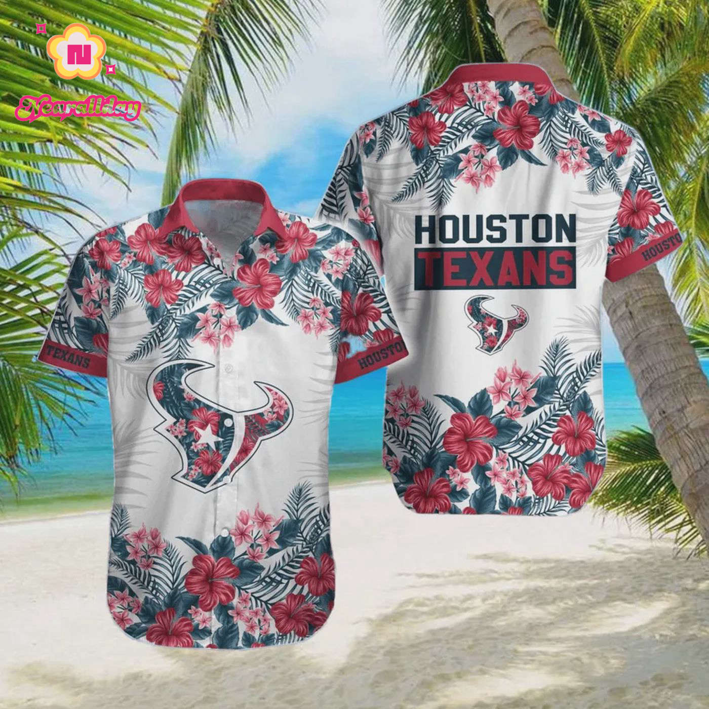 Houston Texans Hibiscus Flowers Hawaiian Shirt Houston Texans Hibiscus Flowers Hawaiian Shirt