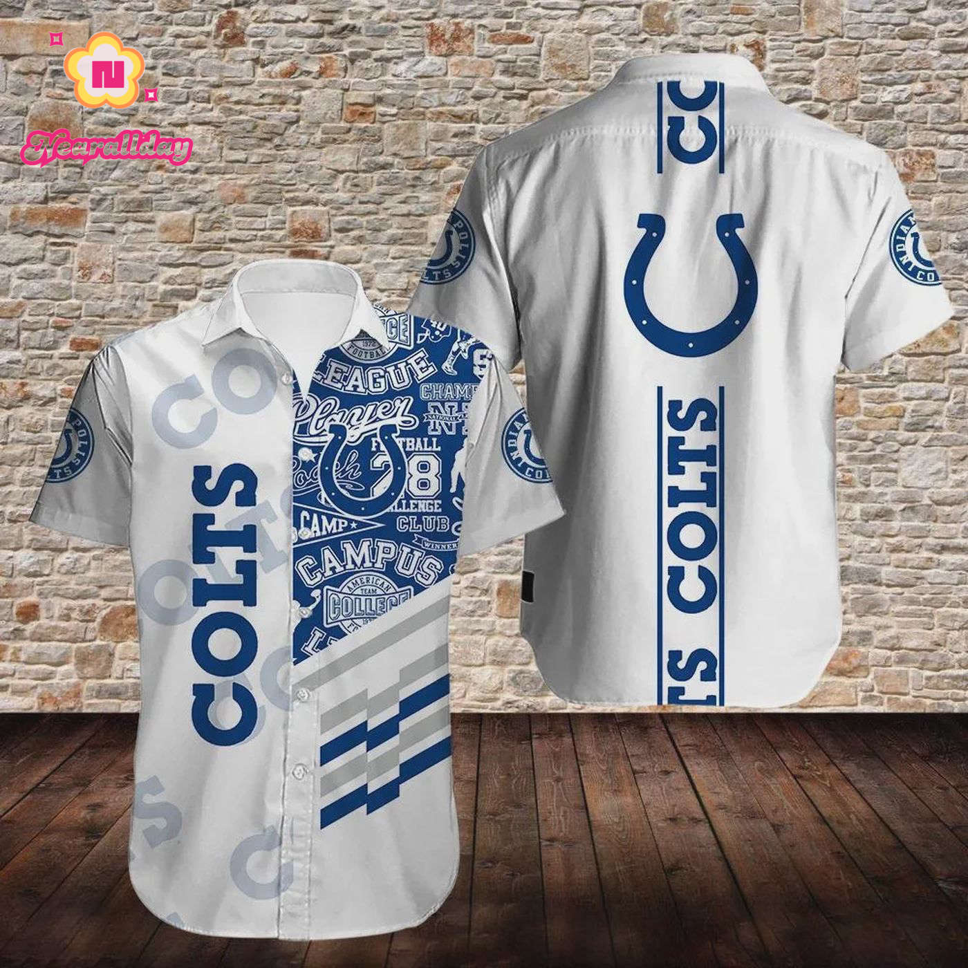 Indianapolis Colts Football Logo Pattern Hawaiian Shirt Indianapolis Colts Football Logo Pattern Hawaiian Shirt