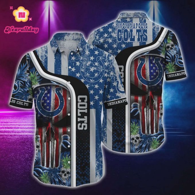Indianapolis Colts US Flag Skull Hawaiian Shirt