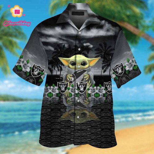 Las Vegas Raiders & Baby Yoda Hawaiian Shirt Gift for Men Women #2