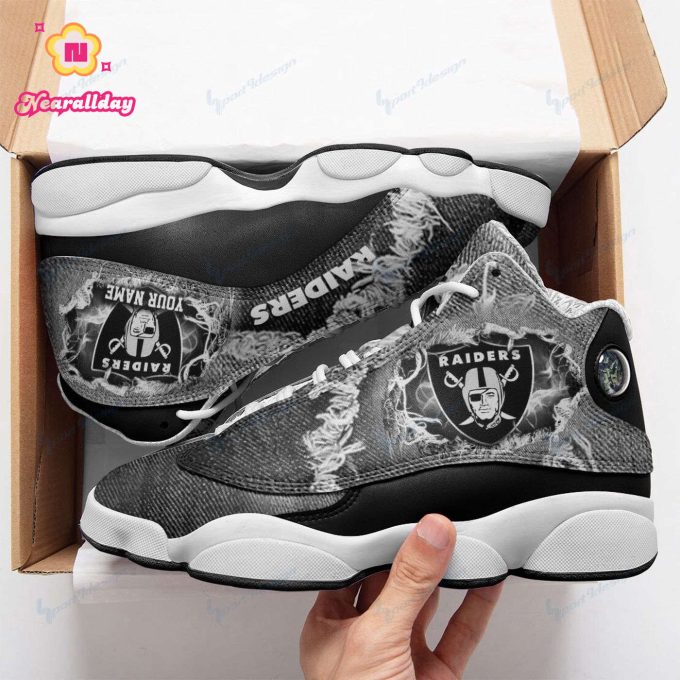 Las Vegas Raiders Custom Name Air Jordan 13 Sneakers BG133