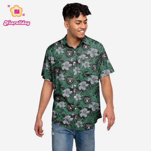 Las Vegas Raiders Hibiscus Button Up Shirt