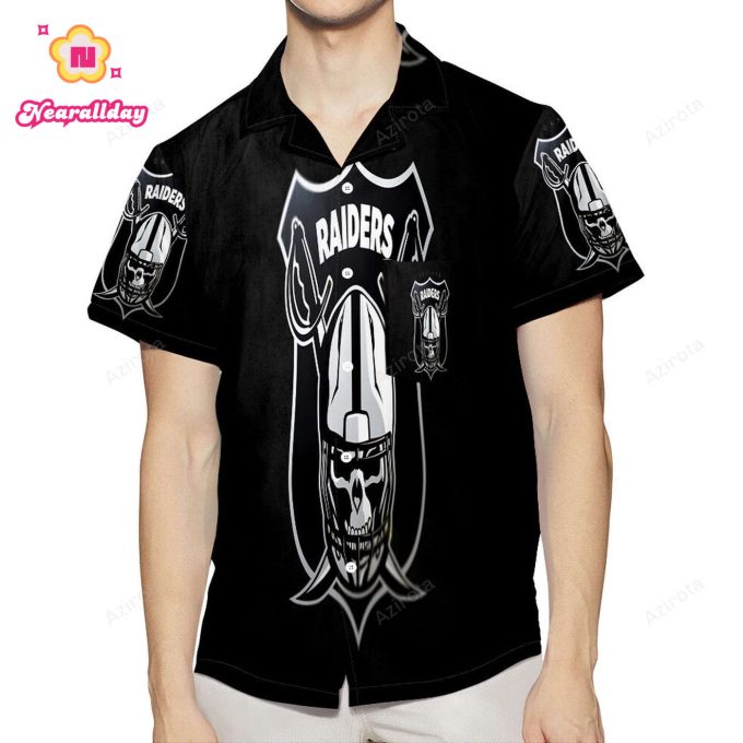 Las Vegas Raiders Logo Art Skull 3D All Over Print Summer Beach Hawaiian Shirt With Pocket