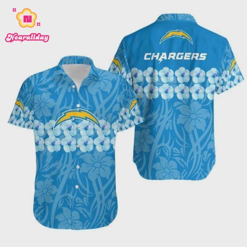 Los Angeles Chargers Flower And Logo Hawaiian Shirt