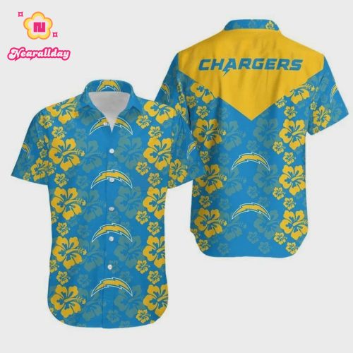 Los Angeles Chargers Flower And Logo Hawaiian Shirt V2