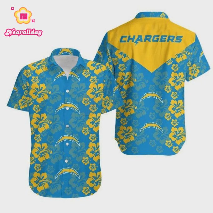 Los Angeles Chargers Flower And Logo Hawaiian Shirt V2