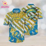 Los Angeles Chargers Gold Flowers Blue Hawaiian Shirt