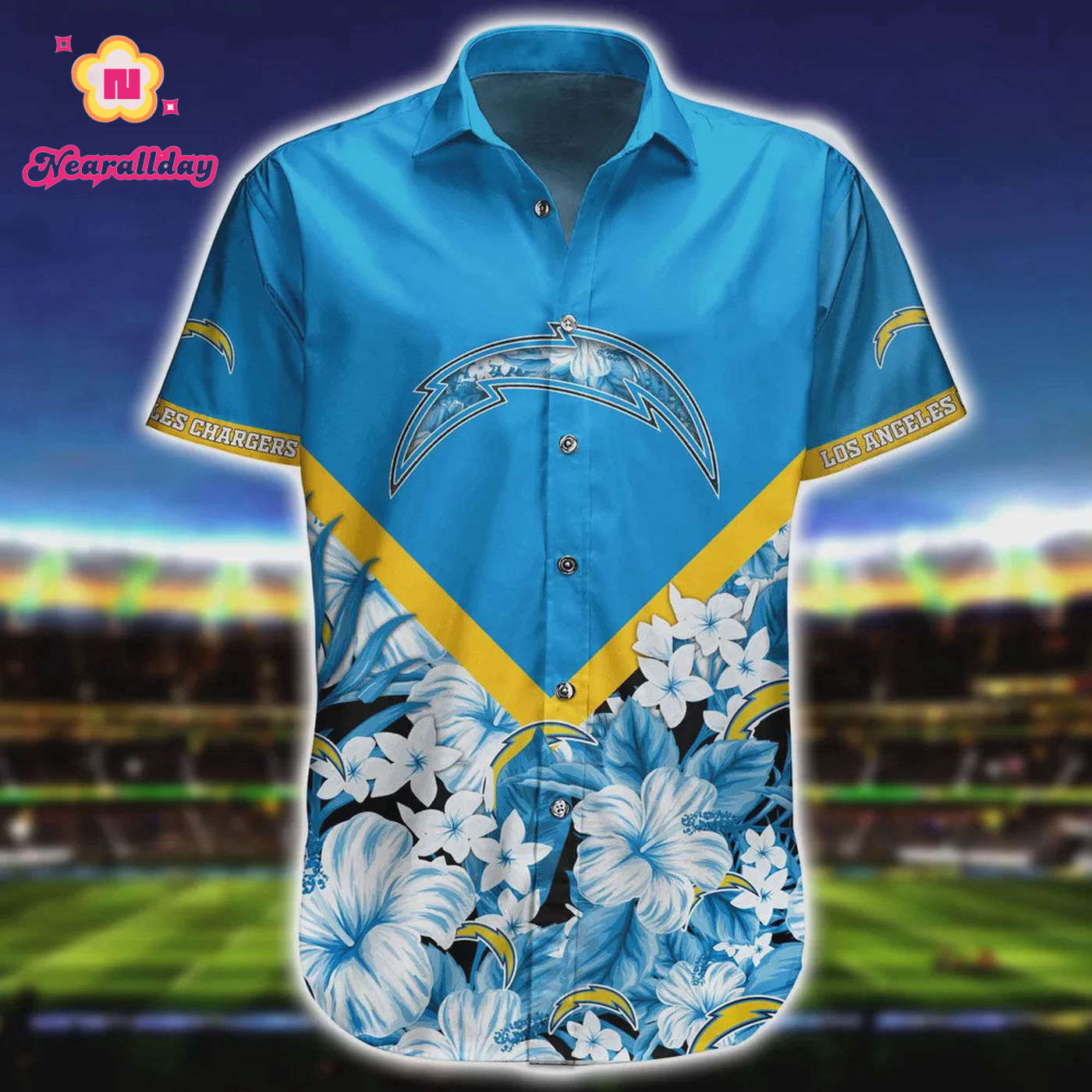 Los Angeles Chargers Short Floral Hawaiian Shirt Los Angeles Chargers Short Floral Hawaiian Shirt