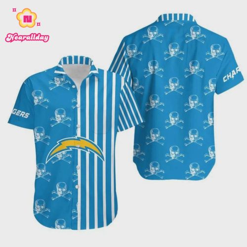 Los Angeles Chargers Stripes And Skull Hawaiian Shirt