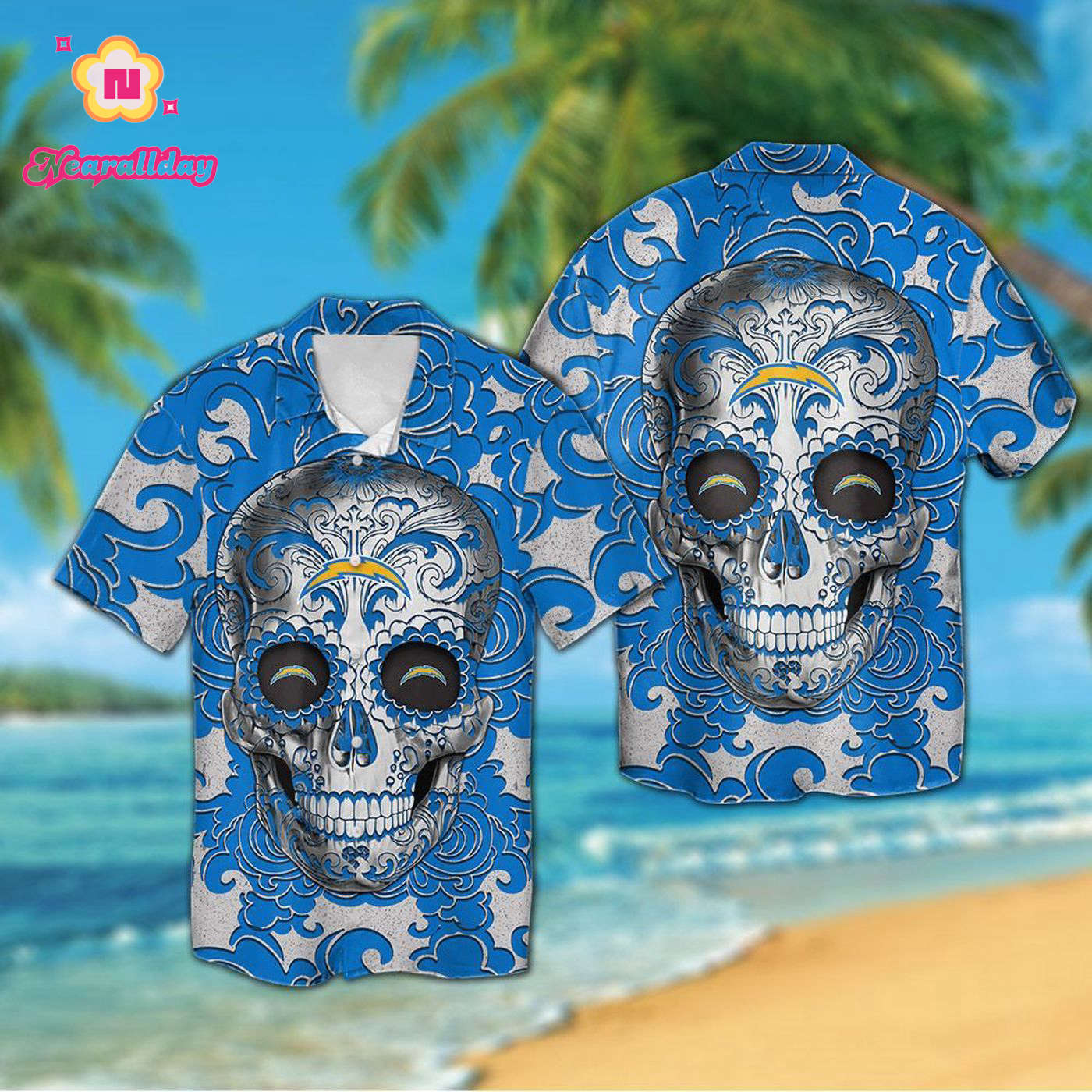 Los Angeles Chargers Sugar Skull Hawaiian Shirt Los Angeles Chargers Sugar Skull Hawaiian Shirt