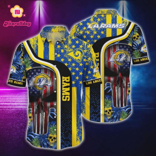 Los Angeles Rams Skull US Flag Hawaiian Shirt