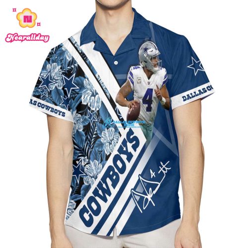 Men’s Custom Dak Prescott Blue Dallas Cowboys Inverted Legend Hawaiian Shirt
