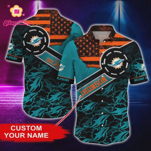 Miami Dolphins Personalized America Flag Hawaiian Shirt