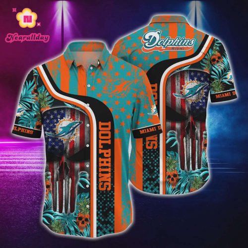 Miami Dolphins Skull Design Hawaiian Shirt