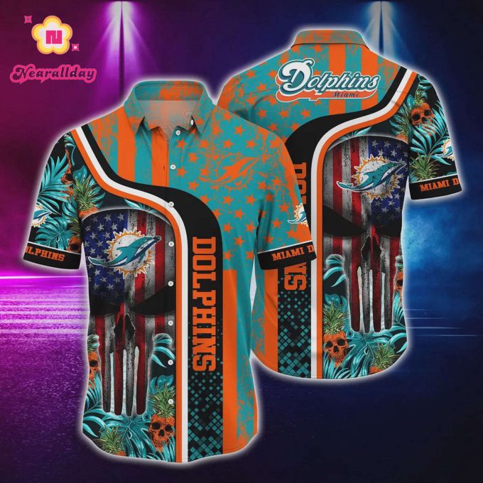 Miami Dolphins Skull Design Hawaiian Shirt