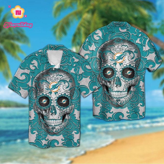 Miami Dolphins Sugar Skull Hawaiian Shirt