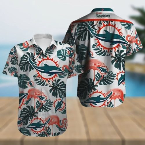 Miami Dolphins Tropical Leaves Hawaiian Shirt
