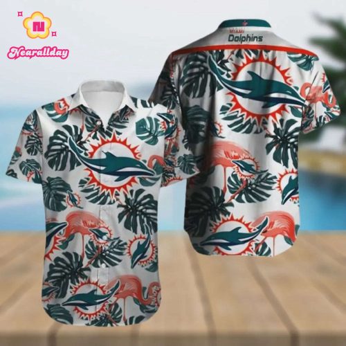 Miami Dolphins Tropical Leaves Hawaiian Shirt