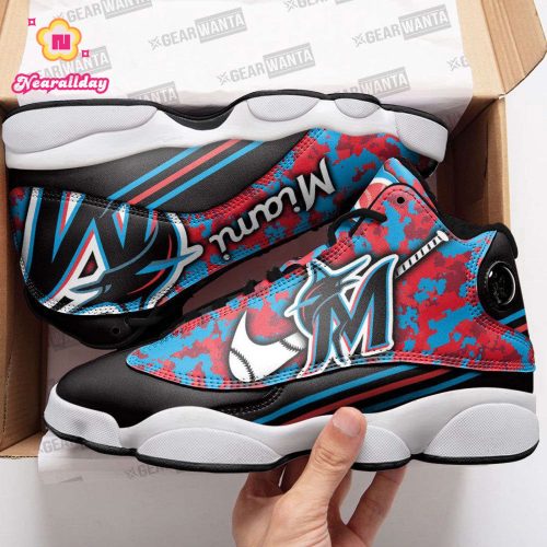 Miami Marlins Camo Air Jordan 13 Sneaker Custom For Fans  Unisex Shoes Gift