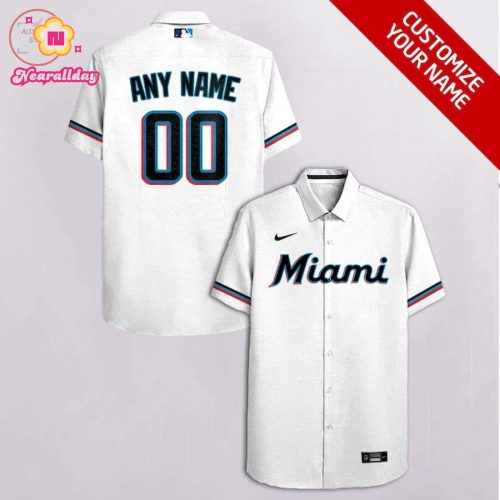 Custom Miami Marlins White Hawaiian Shirt – Personalize Your Game Day Look!