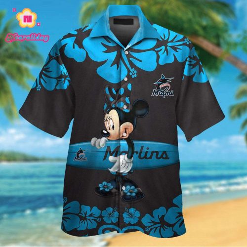 Official Miami Marlins & Minnie Mouse Hawaiian Shirt - Perfect for Summer Fun!