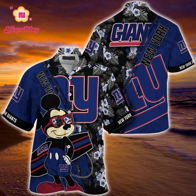 Mickey Mouse Hawaii Shirt New York Giants NFL Floral Pattern For Fans