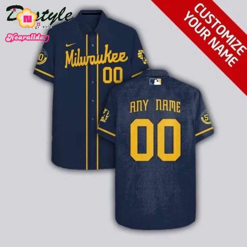 Custom Milwaukee Brewers Dark Blue Hawaiian Shirt - Personalized MLB Fan Gear