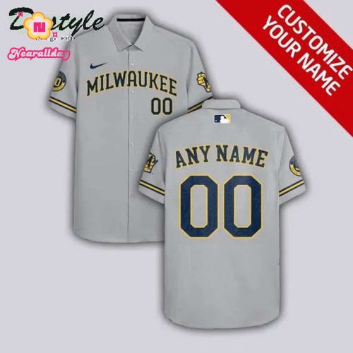 Custom Milwaukee Brewers Grey Hawaiian Shirt - Personalized MLB Fan Gear