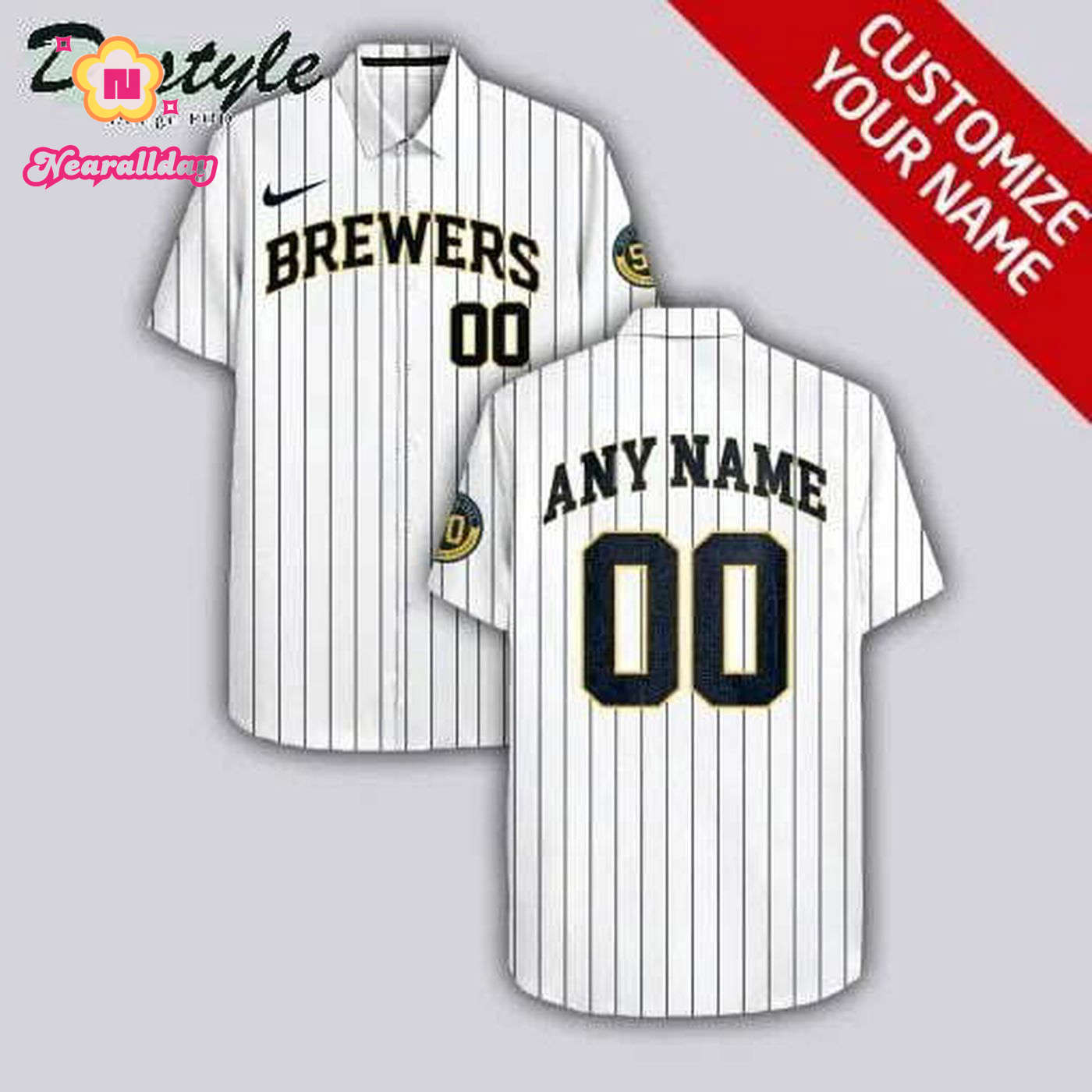 Custom Milwaukee Brewers Hawaiian Shirt – White Striped Design Custom Milwaukee Brewers Hawaiian Shirt – White Striped Design