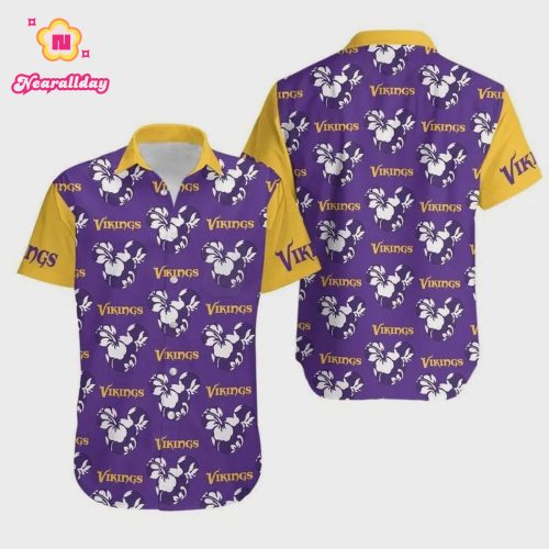 Minnesota Vikings Mickey And Flowers Hawaiian Shirt