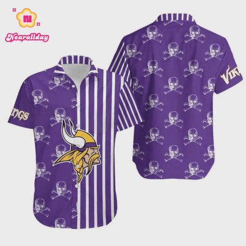 Minnesota Vikings Stripes And Skull Hawaiian Shirt