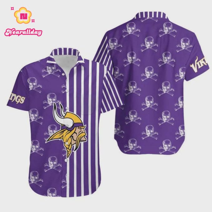 Minnesota Vikings Stripes And Skull Hawaiian Shirt