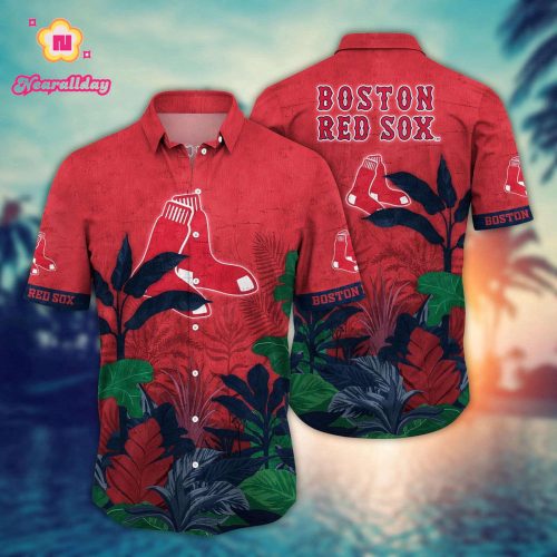 MLB Boston Red Sox Hawaiian Shirt: Tropical Trees Pattern for Fans